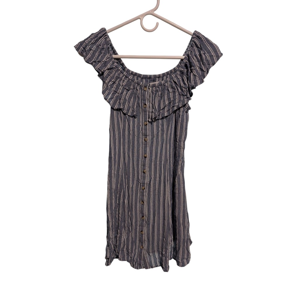 American Eagle Blue White Striped Ruffle Off Shoulder Dress Small Boho Mini